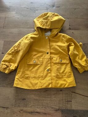 Zara Kids' Yellow Hooded Jacket bow detail sleeve pockets sz 2-3 years
